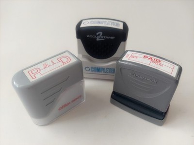 Paid & Completed Pre Inked Stamps Office Depot Xstamper Accustamp 2 blue & red