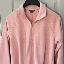 Eddie Bauer Womens Large 1/4 Zip Pullover Pink Long Sleeve Fleece Lightweight