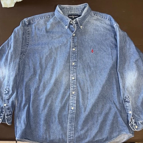Vintage Ralph Lauren Blaire Shirt XXL Blue Denim 100% Cotton Button Down - product listing photo