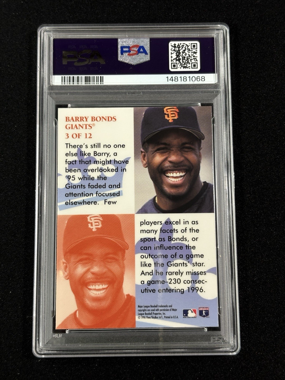 💎 Barry Bonds 1996 Fleer Flair #3 Diamond Cuts Holo PSA 10 Gem Mint Pop 8 💎 view 2