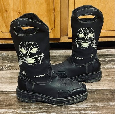 WILDKING LEATHER BOOTS MEN'S VINTAGE HAND EMBROIDERED SKULL SQUARE TOE RIDING