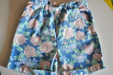 Vintage Floral Shorts Size 10 Sostanza Blue with Pink Roses 1980&rsquo;s