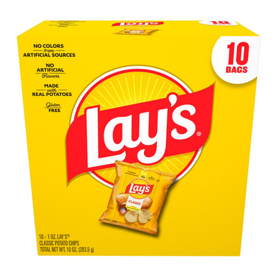 Lay's Classic Potato Snack Chips, 1 oz Bags, 10 Count Multipack