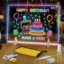 LED Drawing Board 12"X8" Acrylic Dry Erase Board with 7 Lights and Accessories