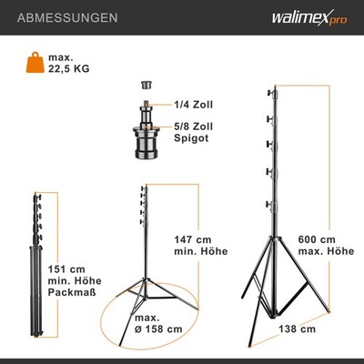 Walimex pro AIR Jumbo 600 Lampenstativ 600 cm by studio-ausruestung.de