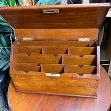 Antique Stationary Box Victorian Wood Writing Organizer File Letter Container