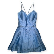 Blondie Nites Blue Satin Fit & Flare Mini Dress Juniors 13 Lace Up Back Y2K