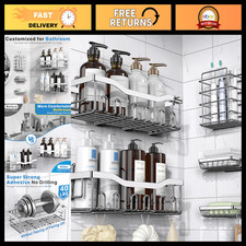 5-Pack Adhesive Shower Caddy Organizers - Rustproof Stainless Steel Shelves, No