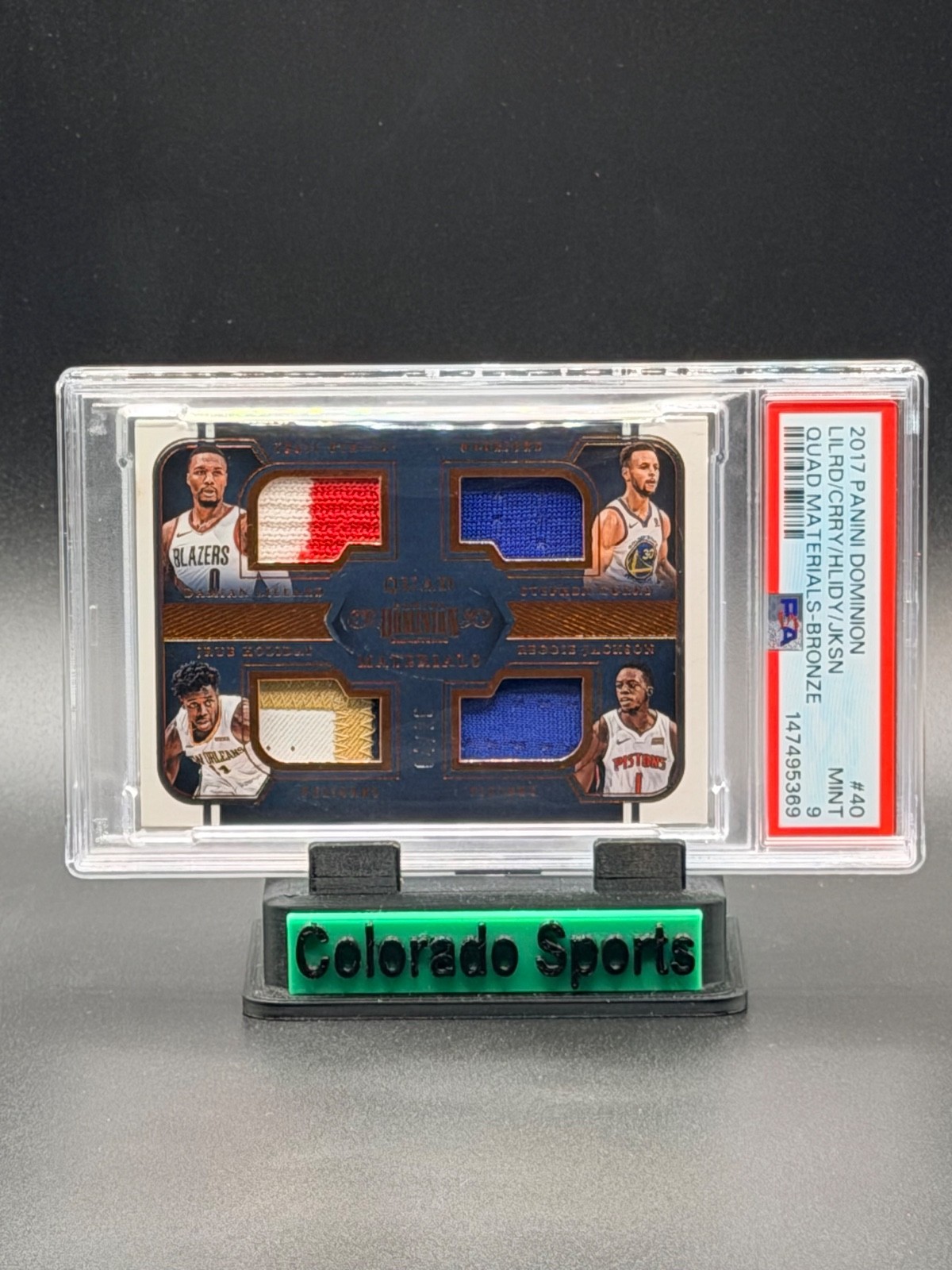 STEPHEN CURRY LILLARD 2017-18 Panini Dominion Quad Game-Worn Patches 04/25 PSA 9 view 2