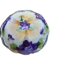 Vintage Handpainted Trinket Dish & Lid Made In China Violet Floral Ceramic 4X2.5