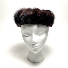 Vintage Mink Fur Headband Fascinator Circlet Halo Hat With Black Satin Bow MCM