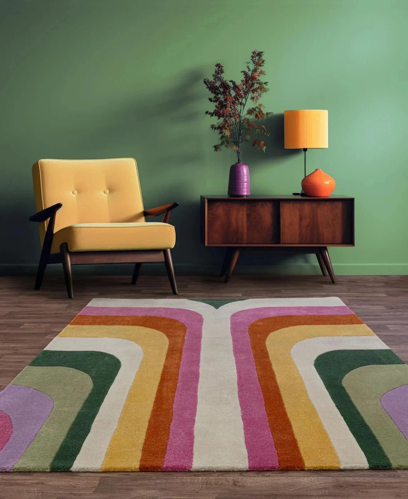 Rug Wool Area for Green Handmade Pink Hand Tufted  Home Decor Bohemian Carpet
