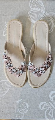 Zehenstegpantoletten Damen, Marco Tozzi, Größe 41, Farbe Creme/Rosa neuwertig