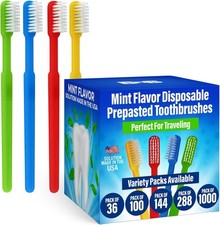 144 Prepasted Disposable Toothbrushes  Pre-Pasted Soft Bristle Tooth Brush for
