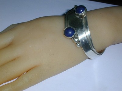 SCHWER ~ 52 GRAMM - ANNIE FORBES KÜHN BRUTALIST STERLING LAPIS MANSCHETTE ARMBAND - 7''!