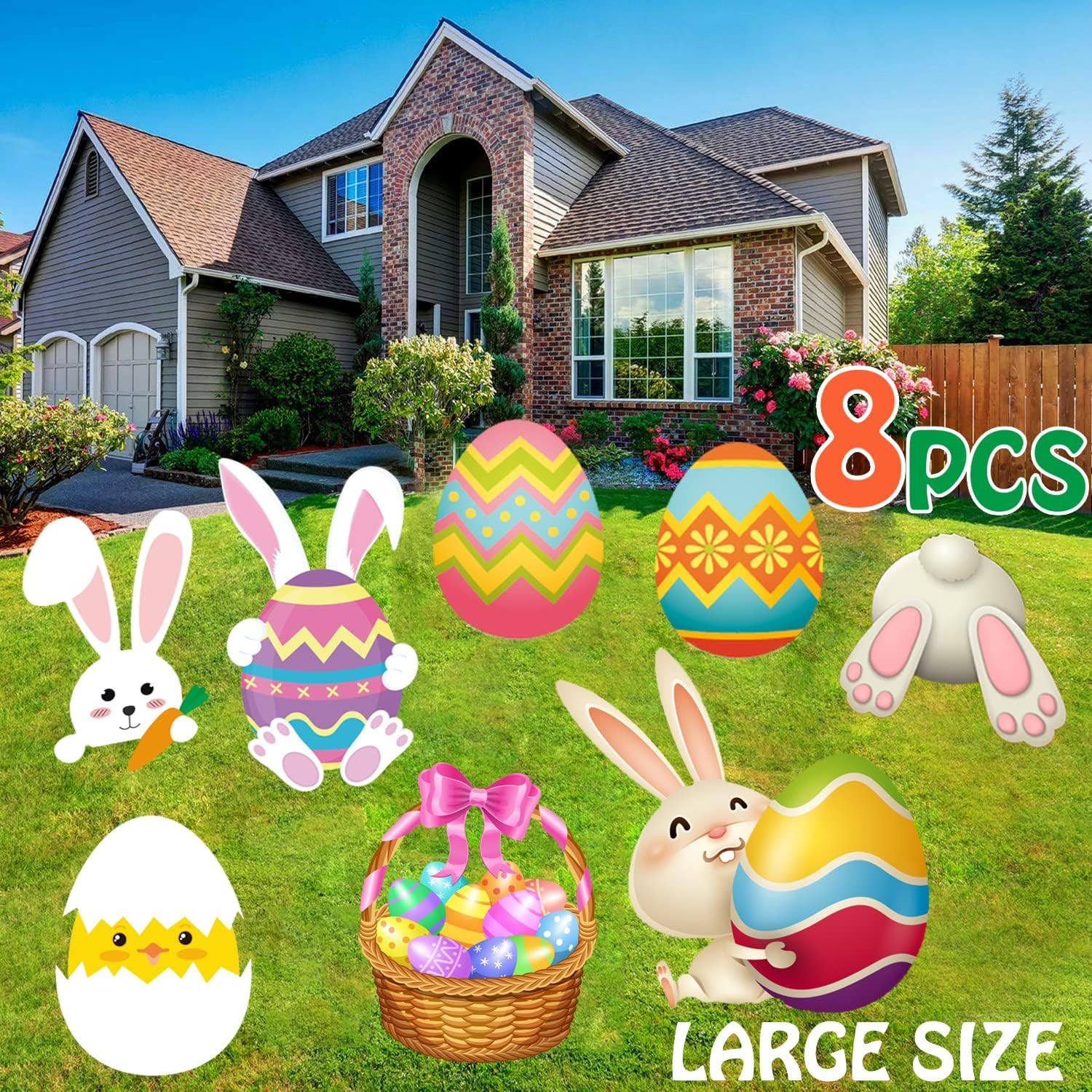 Easter Yard Signs Decorations Outdoor, 8 Pack Large Happy Easter Yard Stakes Law