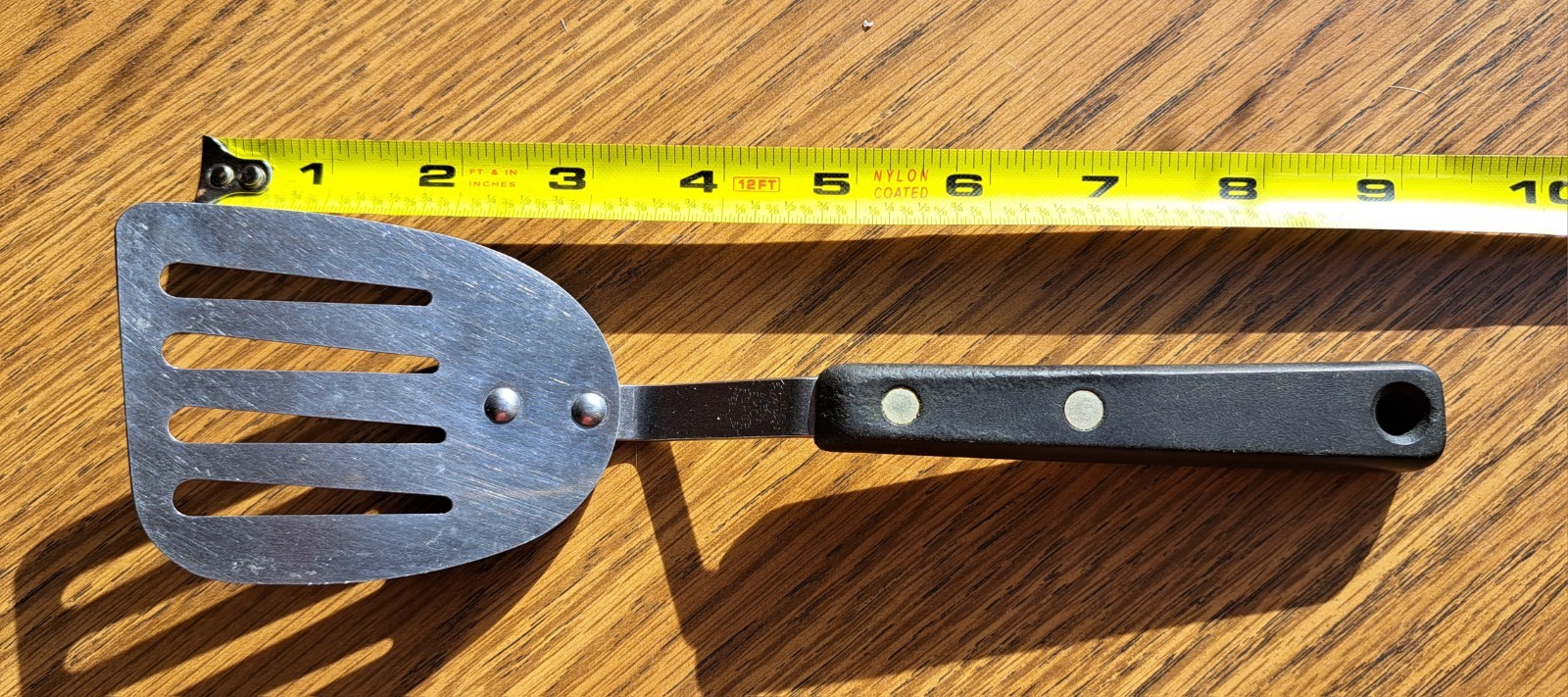 Vintage Ekco Forge Short Spatula 9" Stainless Slotted Flipper Turner Black USA