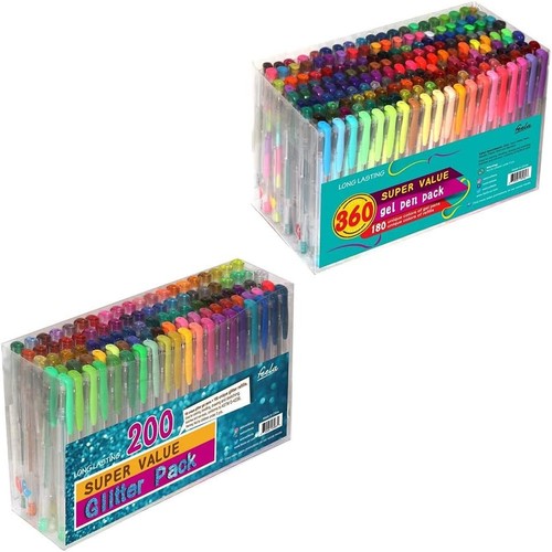 feela 360 Pack Gel Pens 200 Pack Glitter Gel Pens | eBay