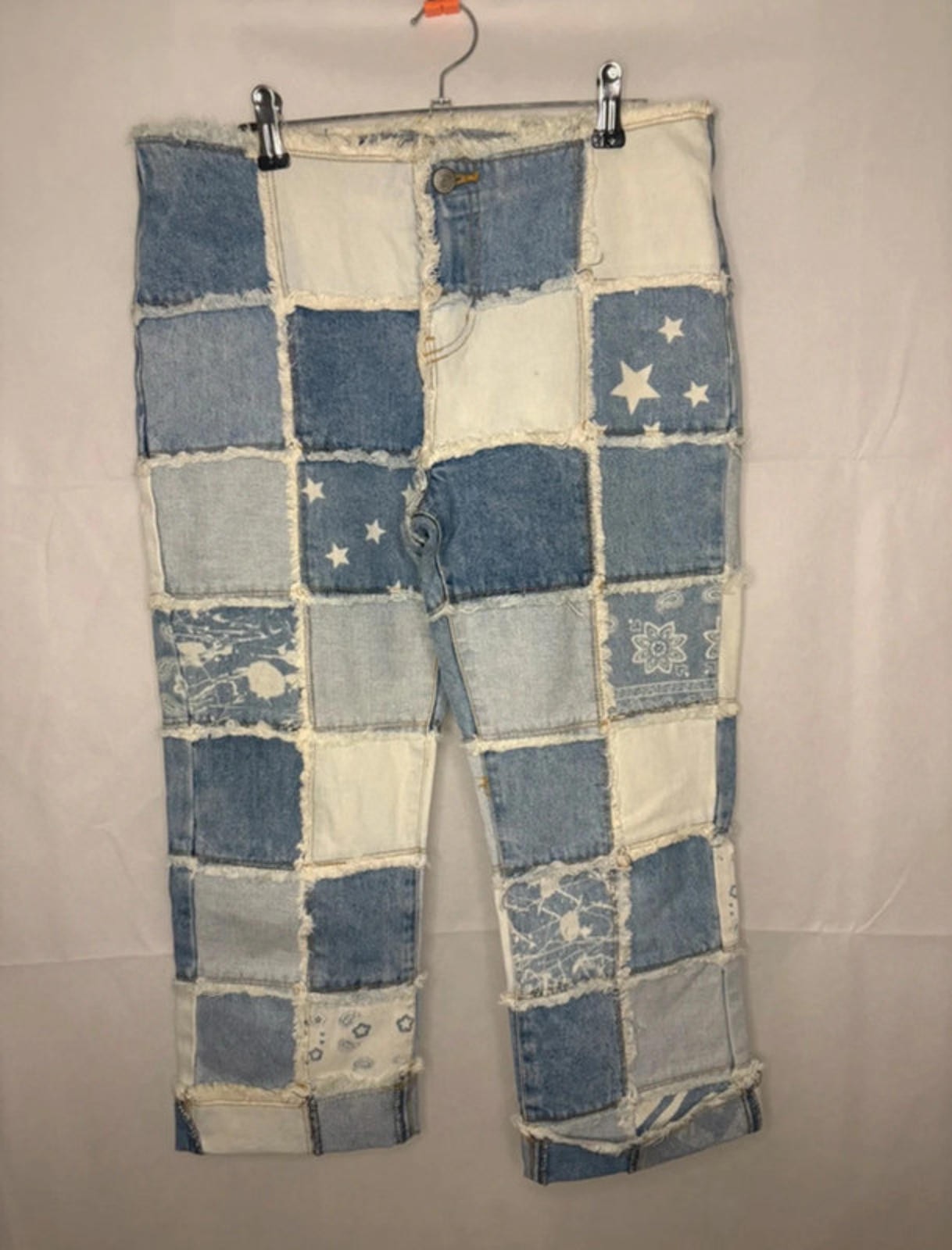 early 2000s denim patchwork capri jeans - image 1