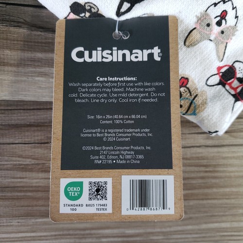 Cuisinart Set of 2 Kitchen Towels Dogs with Glasses Hand Tea Dish 16" x 26" PUP - Picture 5 of 11