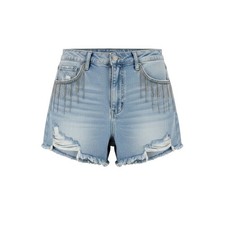 Distressed denim shorts RISEN L rhinestone fringe cutoff western festival boho