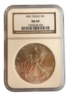 2001 American Silver Eagle $1 Dollar Coin One Troy Ounce 0.999 Fine NGC MS69