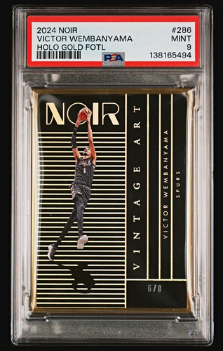 Panini 2024-25 Noir Victor Wembanyama Vintage Art #286 Holo Gold /8 PSA 9 Pop 1