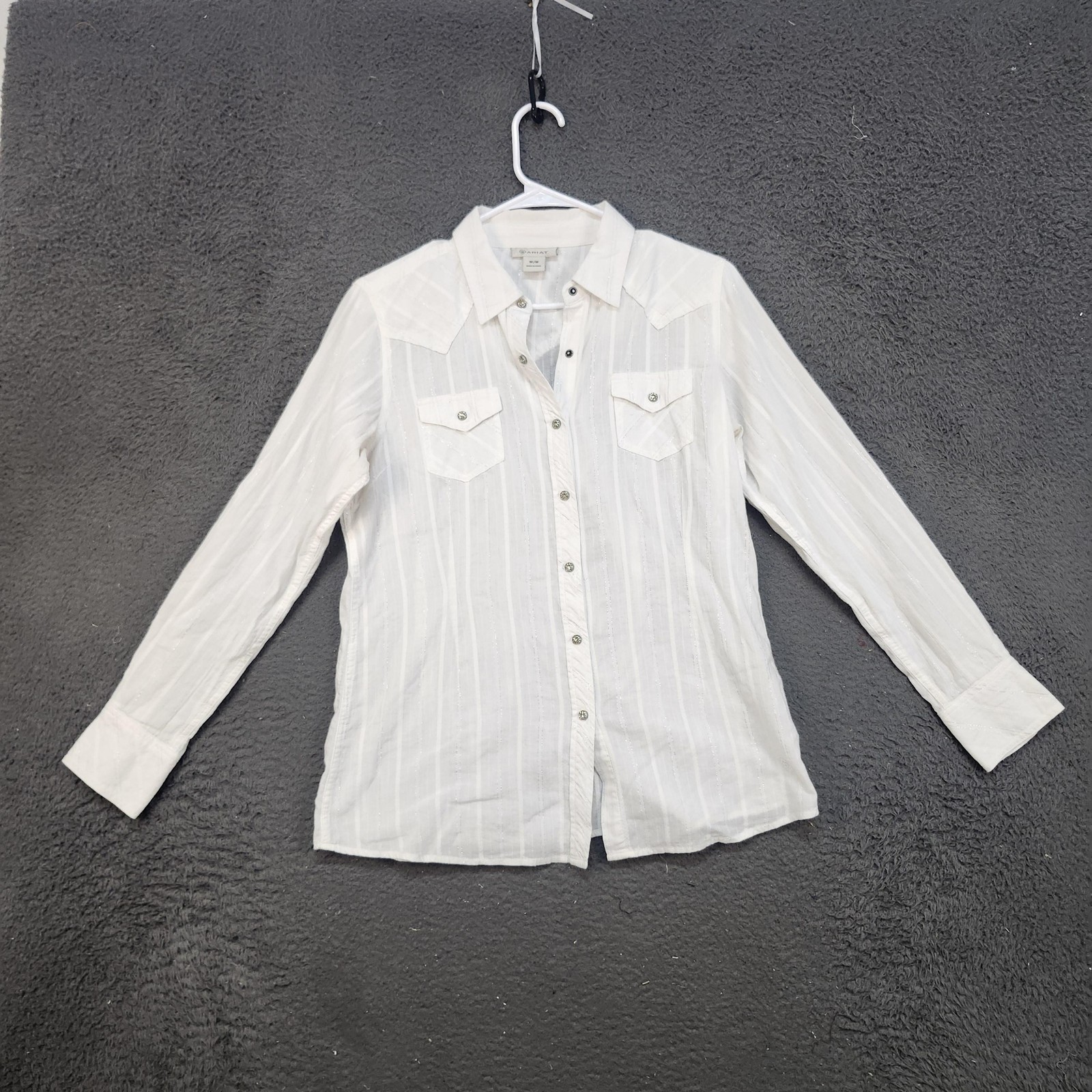 Ariat Shirt Womens Medium White Western Pearl Snap Long Sleeve Rodeo Top