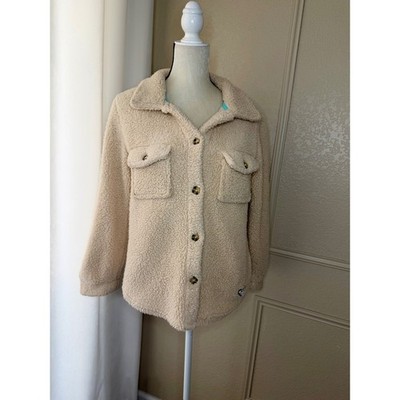 Roxy Girl Sherpa Fleece Shacket Cream Button Down Jacket Teens Size L 14/16