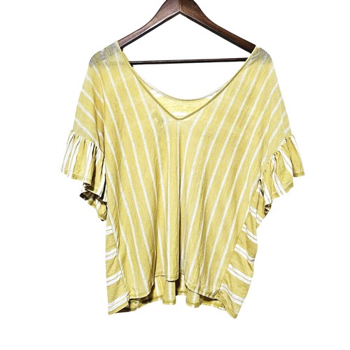 Lucky Brand Top Kurzarm buttergelb gestreift kastig Flatterärmel Gr. M Neu mit Etikett - Bild 4 von 7