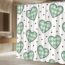 Green Heart Shower Curtain with Polka Dots, Cute Bathroom Decor