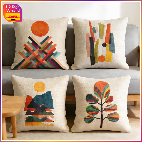 Kissenbezug 40X40 Leinen 4Er Set Landschaftsmotiv FüR Sofa Schlafzimmer-image