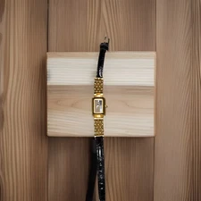 Ladies Gold Tone Rectangular Black Dial Quartz Watch