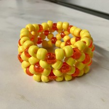 Handmade 3D Kandi Cuff Bracelet - Yellow  Orange Pony Bead Rave Jewelry PLUR