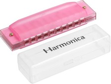 PATIKIL Clearly Colorful Translucent Harmonica 10 Holes Pink ABS Harp
