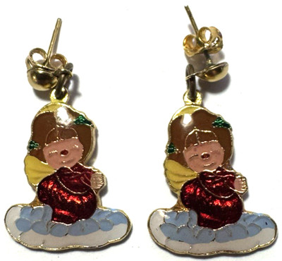 Vintage Jewelry Earrings Pierced Dangle Enamel SIGNED CENTENNIA 1979 Angels 11