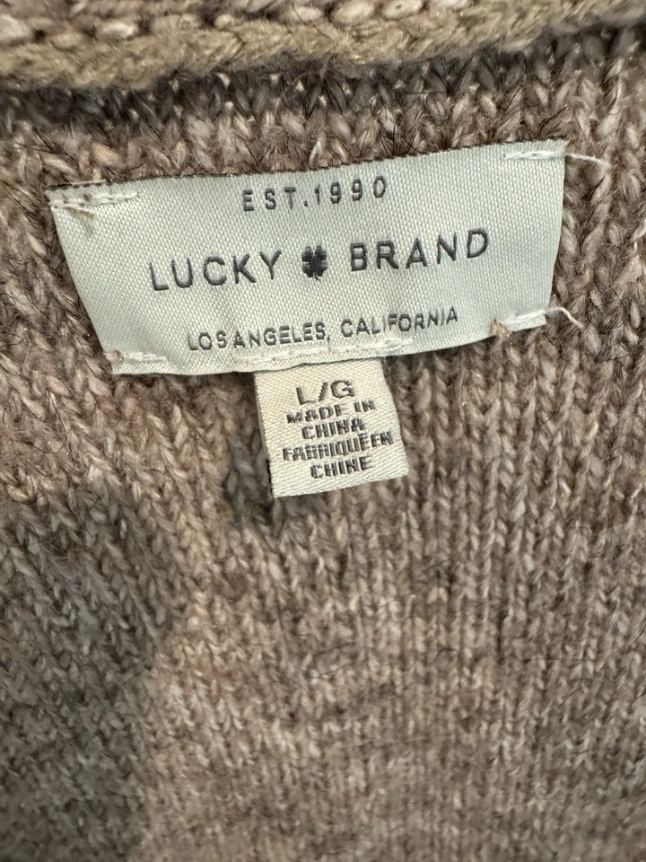Cárdigan largo Lucky Brand para mujer talla L beige acogedor minimalista boho frente abierto Foto 2 de 4