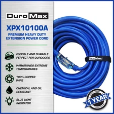 DuroMax XPX10100A SJEOOW 100' 10 Gauge Blue Single Tap Extension Power Cord