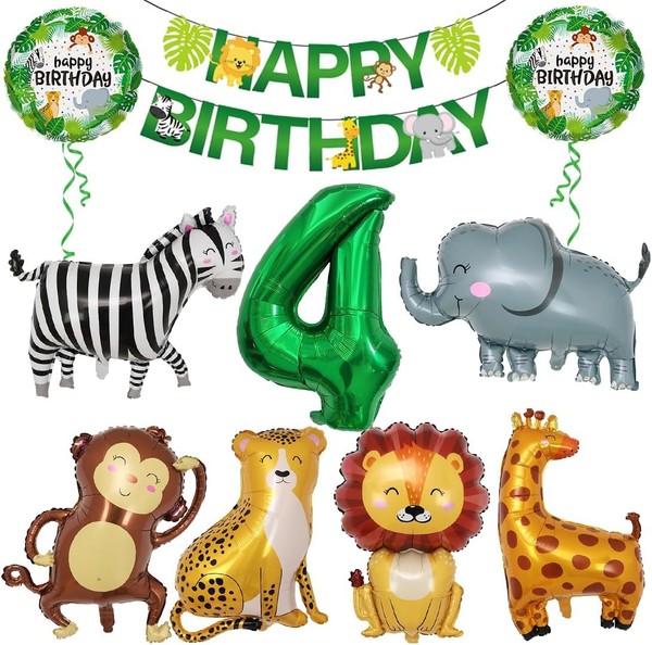 Dschungel Deko Geburtstag 4 Jahre Safari Tiere Folienballon 10 StüCk-image