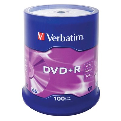 1x100 Verbatim DVD+R 4,7GB 16x Speed, matt silver DVD+R 12cm