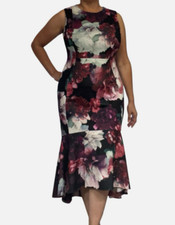 Calvin Klein Aubergine Floral Scuba High-Low Midi Dress NWT 14
