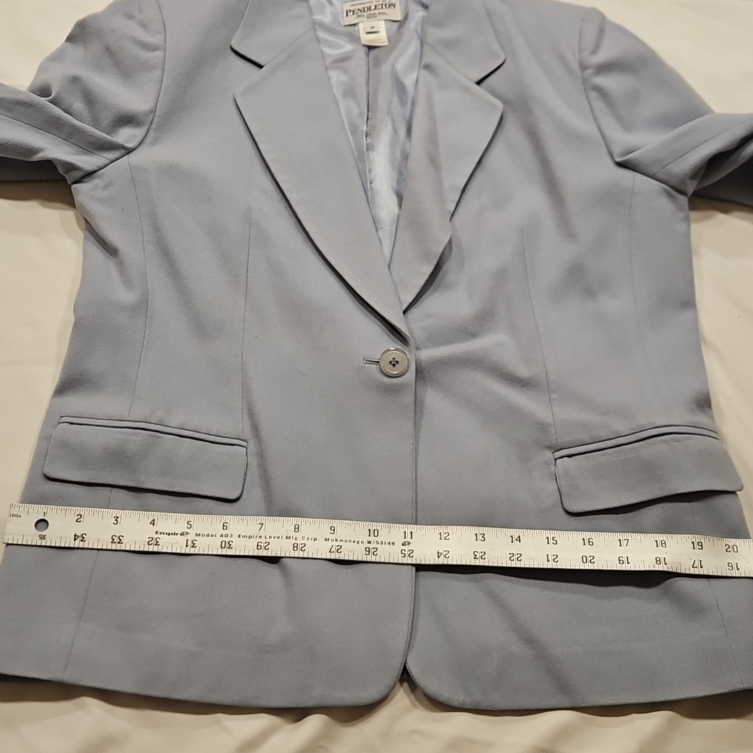 Women’s Pendleton Wool Blazer 14 Solid Blue Smoot… - image 7