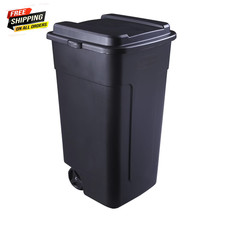 50 Gallon Roughneck Wheeled Trash Can with Snap-Fit Lid, Black