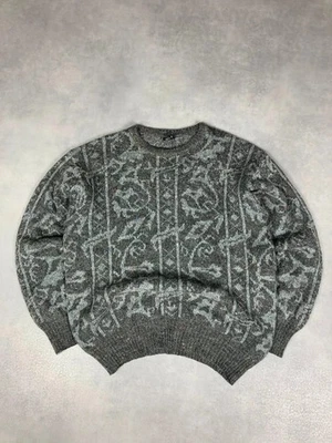 Pull maille vintage laine cachemire motifs gris Made in Italy L - Photo 1/4