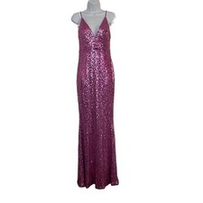 Fashion Nova Sequins Maxi Dress Spaghetti Straps V Neck Backless Pink Size L
