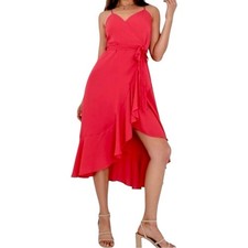 Lulu’s Wrap Dress Sleeveless Hi Low Ruffle Hem Coral Pink Women’s Size Small