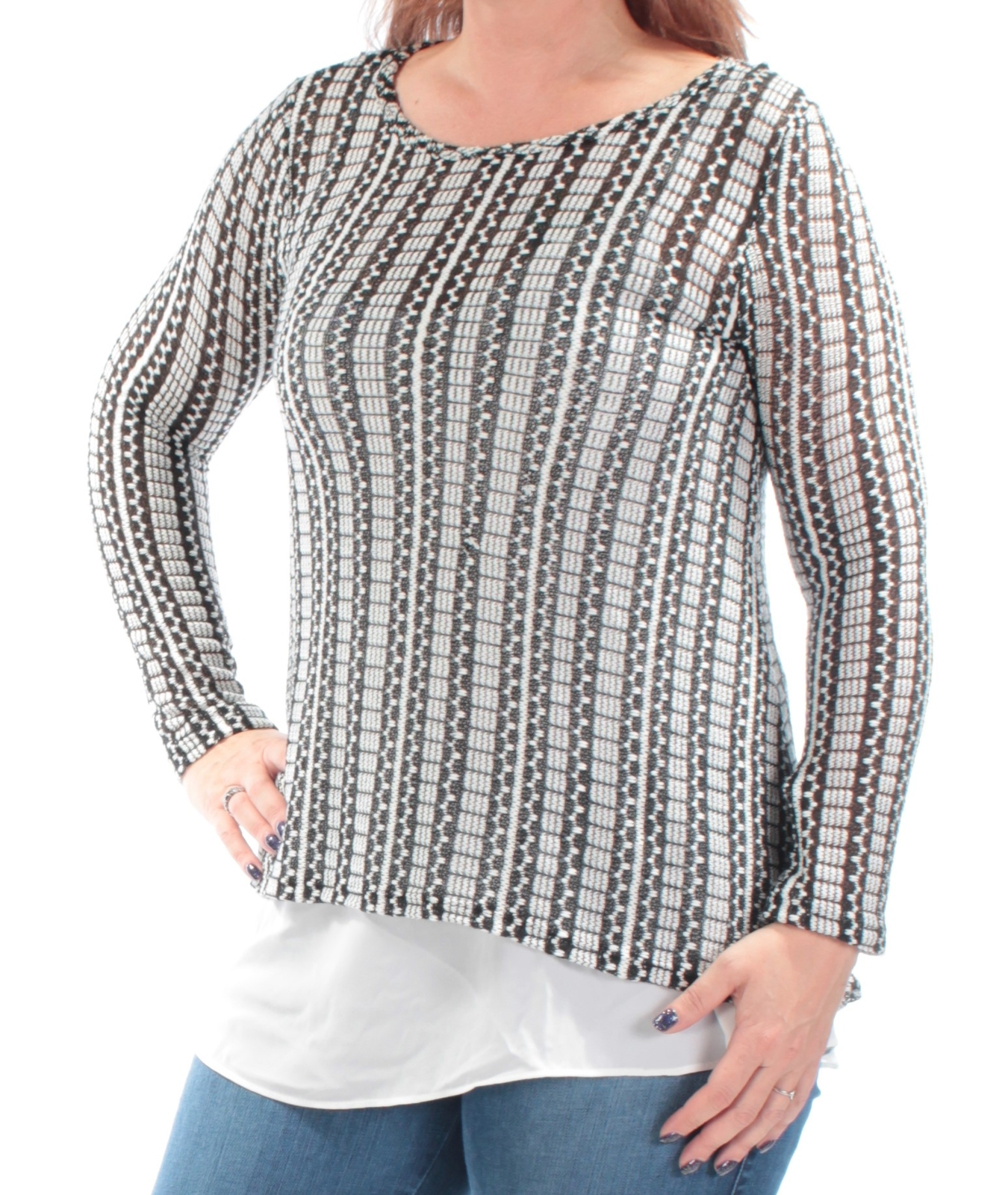 BAR III Womens Black Sheer  With Cami Printed Long Sleeve Jewel Neck Top S