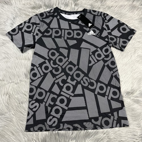 Boys Adidas Black All Over Print T Shirt Size L 14/16