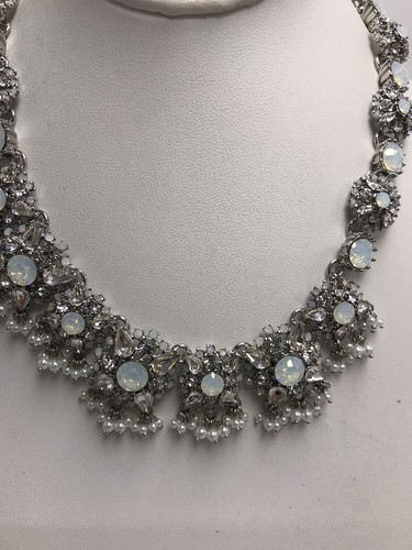 250 $ Marchesa silberfarben Kristall & Perlenimitat Cluster Halsband Halskette M1AA - Bild 4 von 10