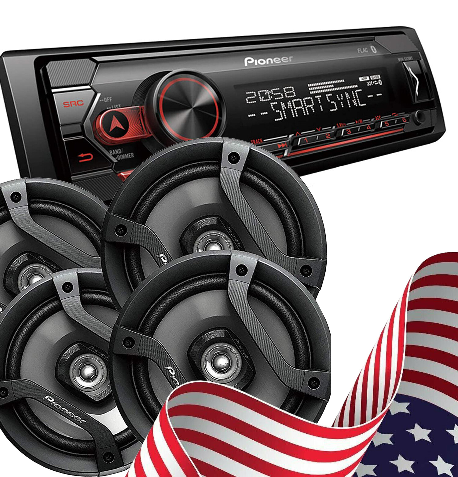 NEW Pioneer Package of 1-DIN Media Car Stereo Receiver  & 4X 6.5" Speakers